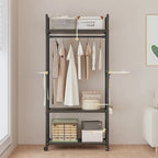 Simple Multifunctional Coat Rack Shelf Home Dormitory Floor Hanger Movable Clothes Rack, Storage Rack