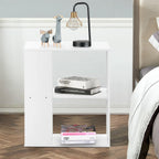 2-Tier Side End Table Nightstand Bedside Sofa Table w/ Storage Shelves White