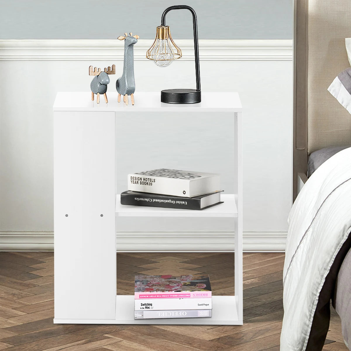 2-Tier Side End Table Nightstand Bedside Sofa Table w/ Storage Shelves White