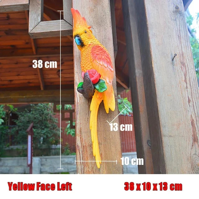Resin Parrot Statue Wall Mounted DIY Outdoor Garden Tree Decoration Animal Sculpture For Home Office Garden Decor Ornament