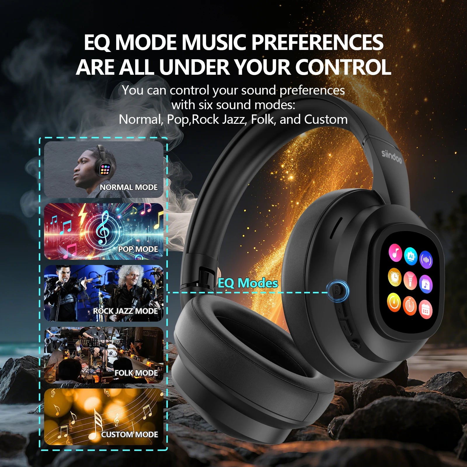 Siindoo JH-822Plus Wireless Headphone with Detachable Full Color Touch Screen BT5.4 Translation Function AI Assistant Smart Chat