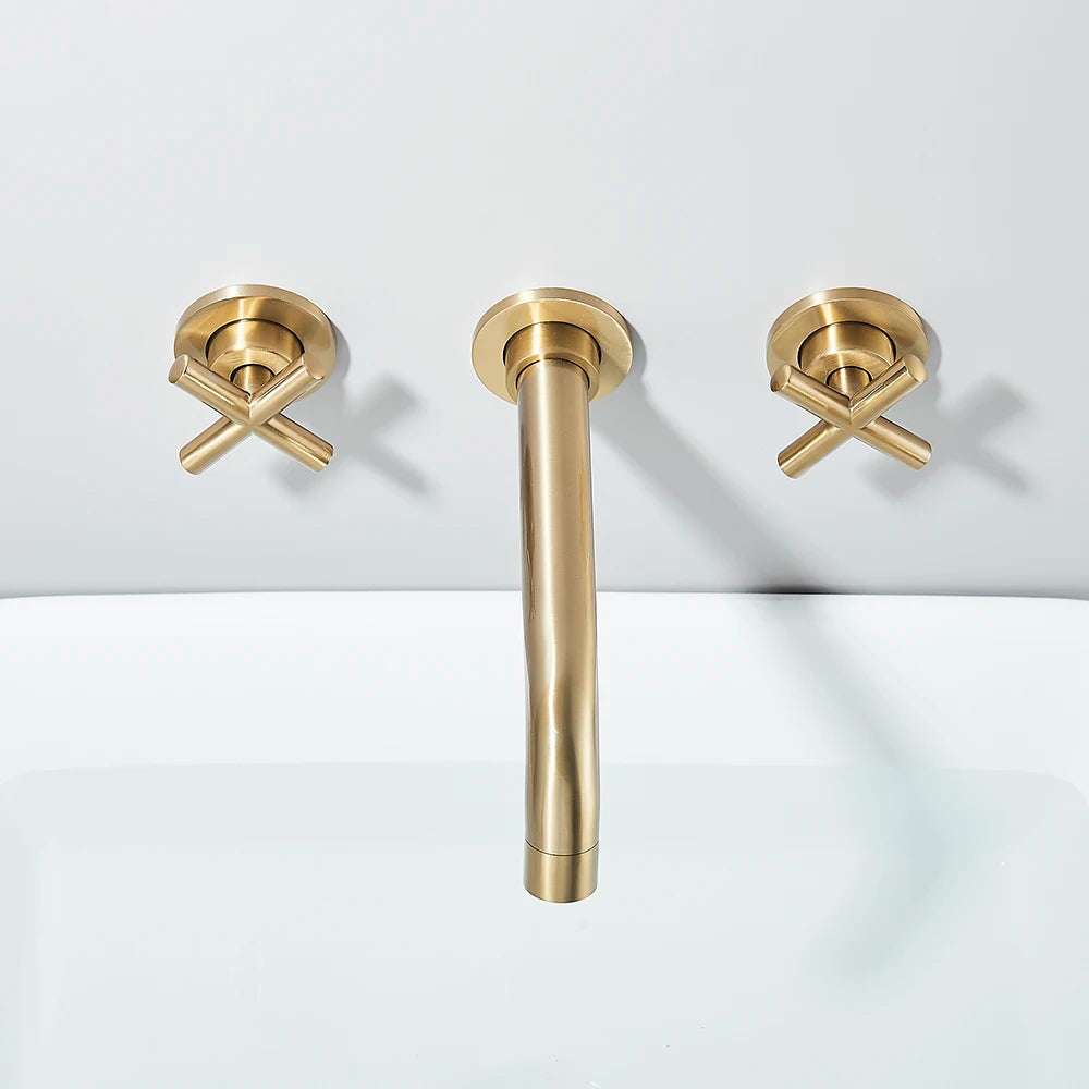 Brushed Golden Basin Faucet Wash Basin Sink Faucet Bathroom Basin Taps Wall Mounted Hot Cold Water Mixer Tap Bathtub Mixer