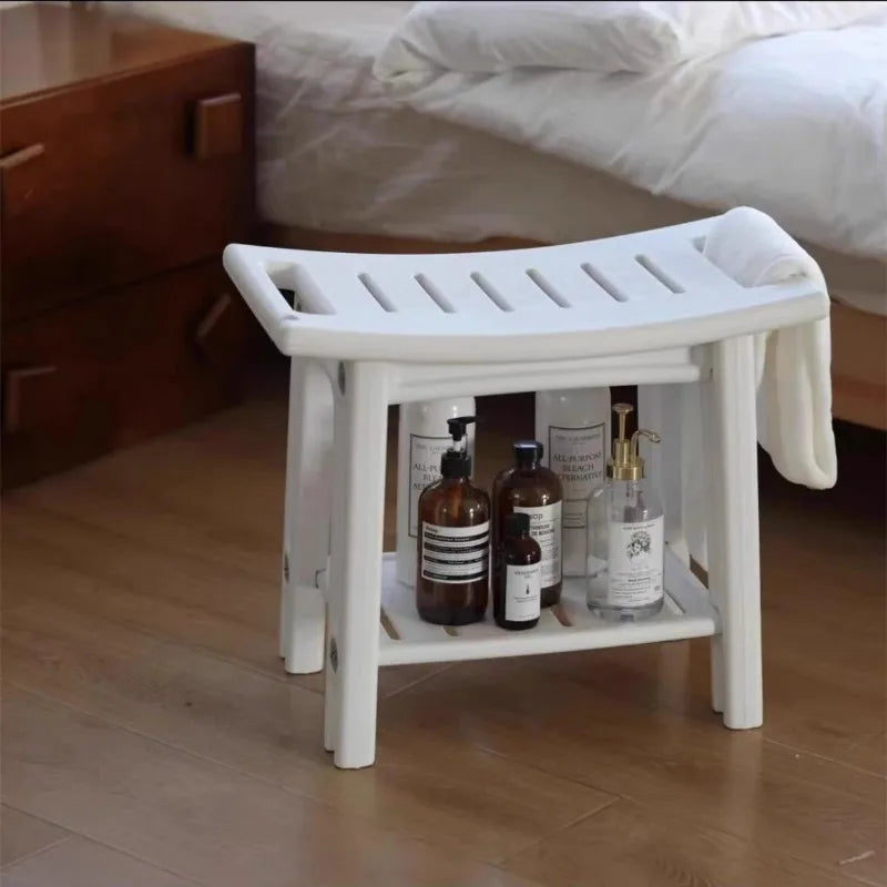 Non-Slip Shower Stool, Mold-Resistant Storage Seat, Double-Decker Bath Bench with Organizer, Mobile Entryway Changing Bench