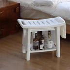Non-Slip Shower Stool, Mold-Resistant Storage Seat, Double-Decker Bath Bench with Organizer, Mobile Entryway Changing Bench