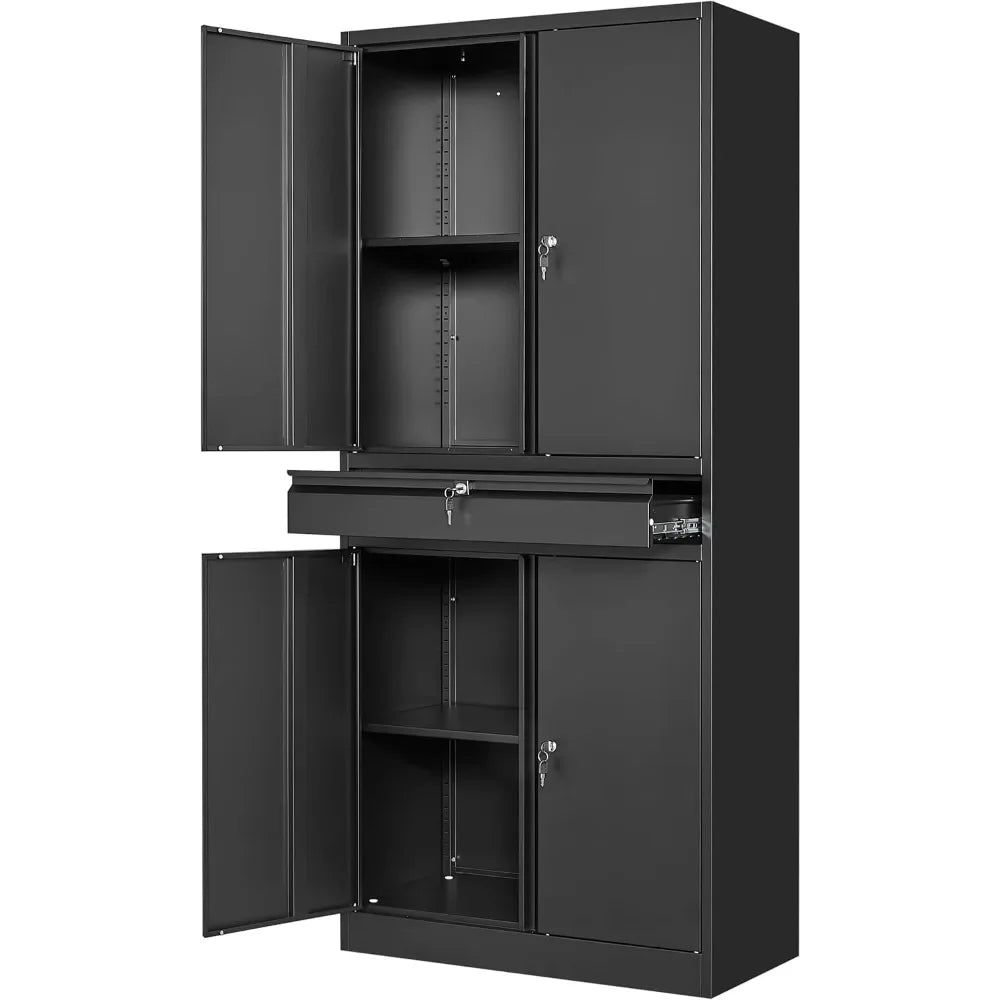 Metal Garage Storage Cabinet with Locking Doors and Adjustable Shelves, Tool Storage Cabinet with 1 Drawer - 71" Steel Cabinet