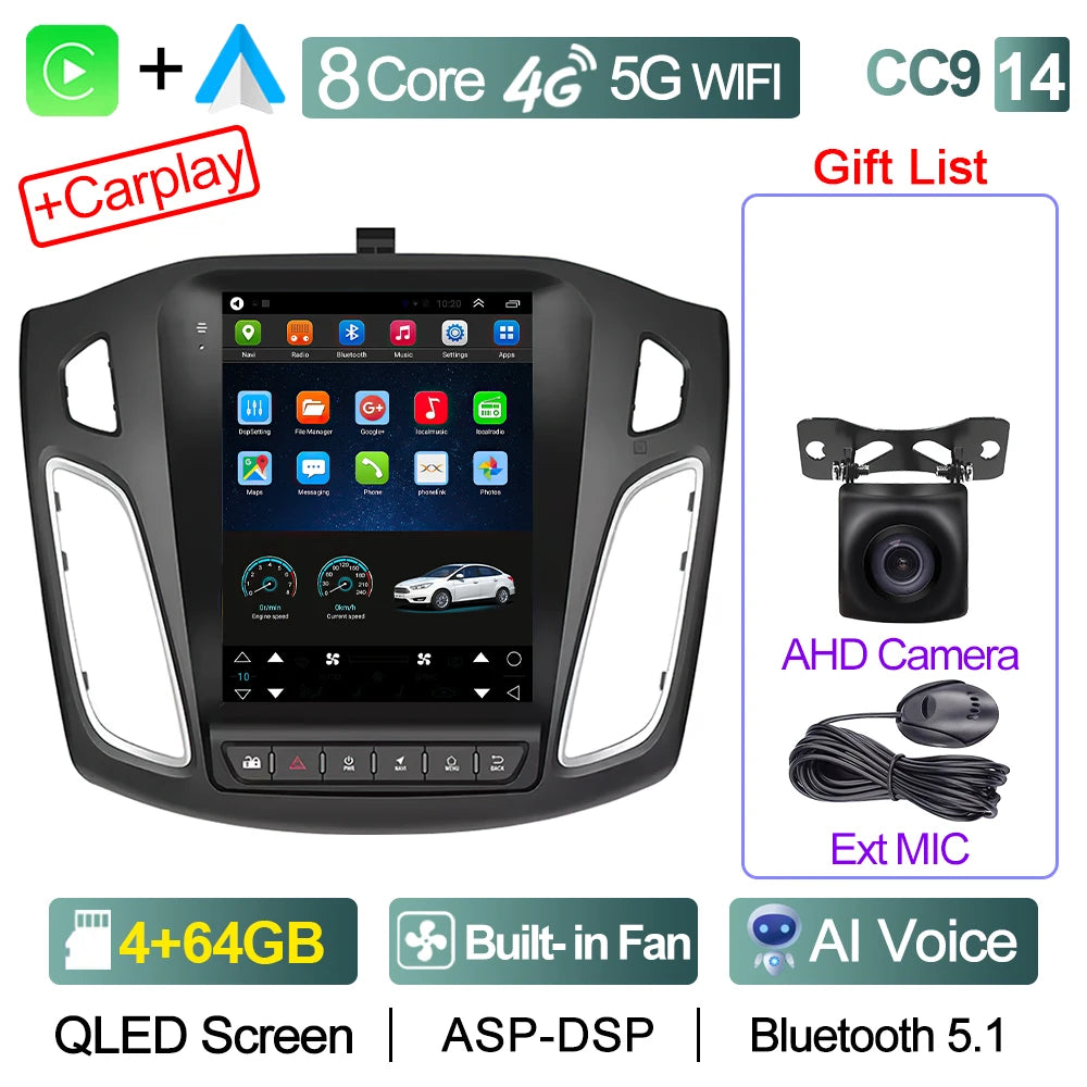 CAIXI GX9 Car Radio Multimedia Player for Ford Focus 3 Mk 3 2011 - 2019 Android 12 2din Carplay Auto Stereo GPS Vertical Tesla