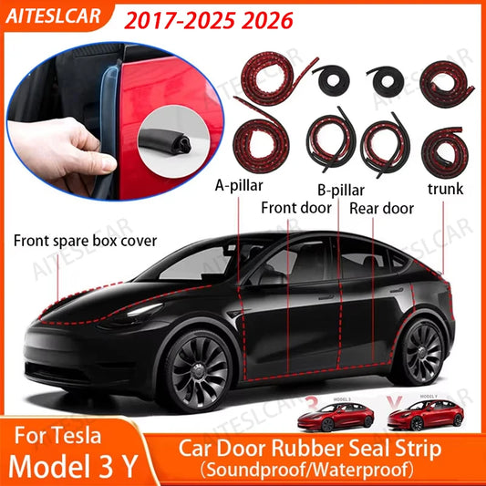 Door Seal Soundproof Kit For  Tesla Model 3 Y  2017-2025 Rubber Weather Draft Seal Strip Wind Noise Kit Front Trunk Cover Strip
