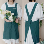 Stain-resistant Cotton Linen Cross-back Kitchen Apron With Pocket Plain Women's Pinafore For Cooking Cleaning Gardening Baking