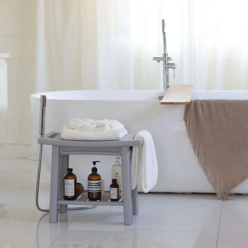 Non-Slip Shower Stool, Mold-Resistant Storage Seat, Double-Decker Bath Bench with Organizer, Mobile Entryway Changing Bench