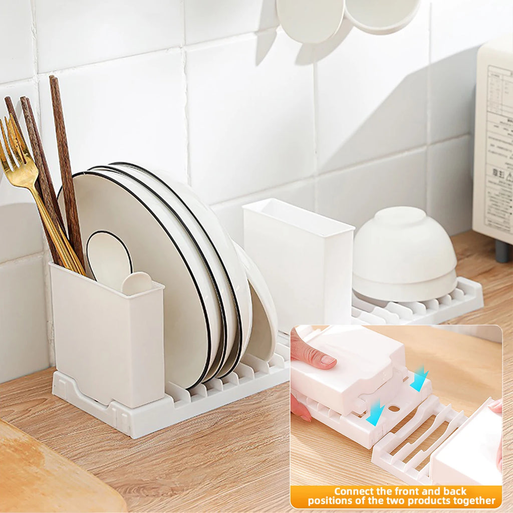 2 IN 1 Foldable Dish Drying Rack Sink Dish Drainer Space-Saving Kitchen Utensils Organizer  Racks Bowl Chopstick Holder Shelf