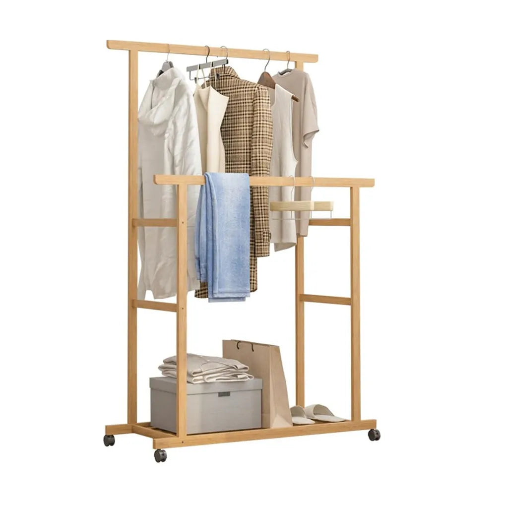 Double Hanging Rails Clothes Rack on Wheels Free Standing Garment Rack with Rolling Wheels