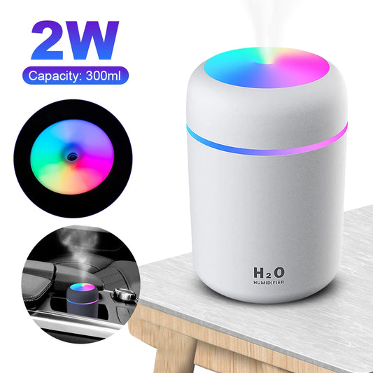 300ml Cool Mist Sprayer USB with Colorful Light Portable Electric Air Humidifier Mini Ultrasonic Air Humidifier for Car Bedroom