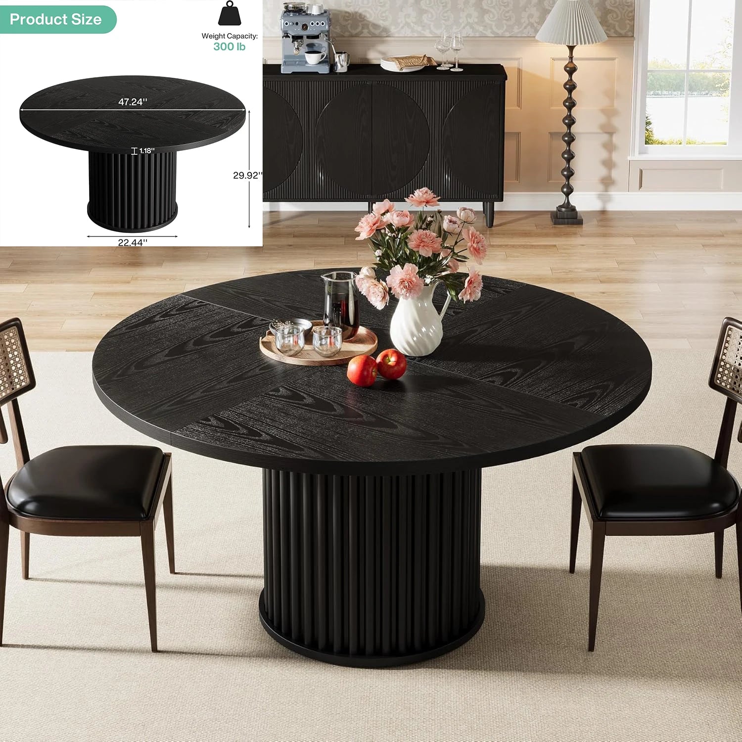 LITTLE TREE Oval Dining Table for 6 People, 55.11-Inch Farmhouse Kitchen Dinner Table with Cylindrical Pedestal
