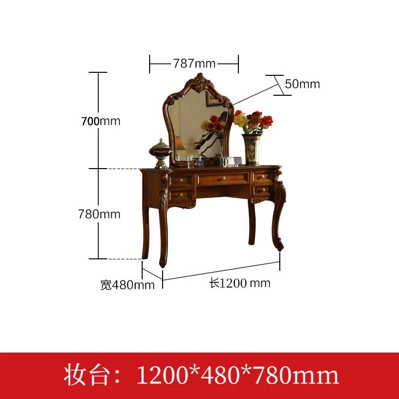 FG11American solid wood dresser retro makeup table storage cabinet European small apartment engraving