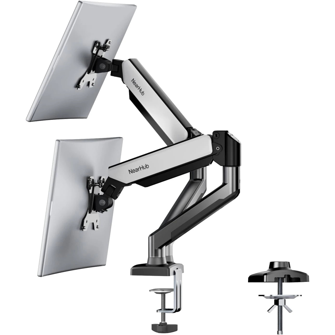 Nearhub Dual Arm Monitor Stand (13-32 Inch) | Desk Mount with C-Clamp & Grommet