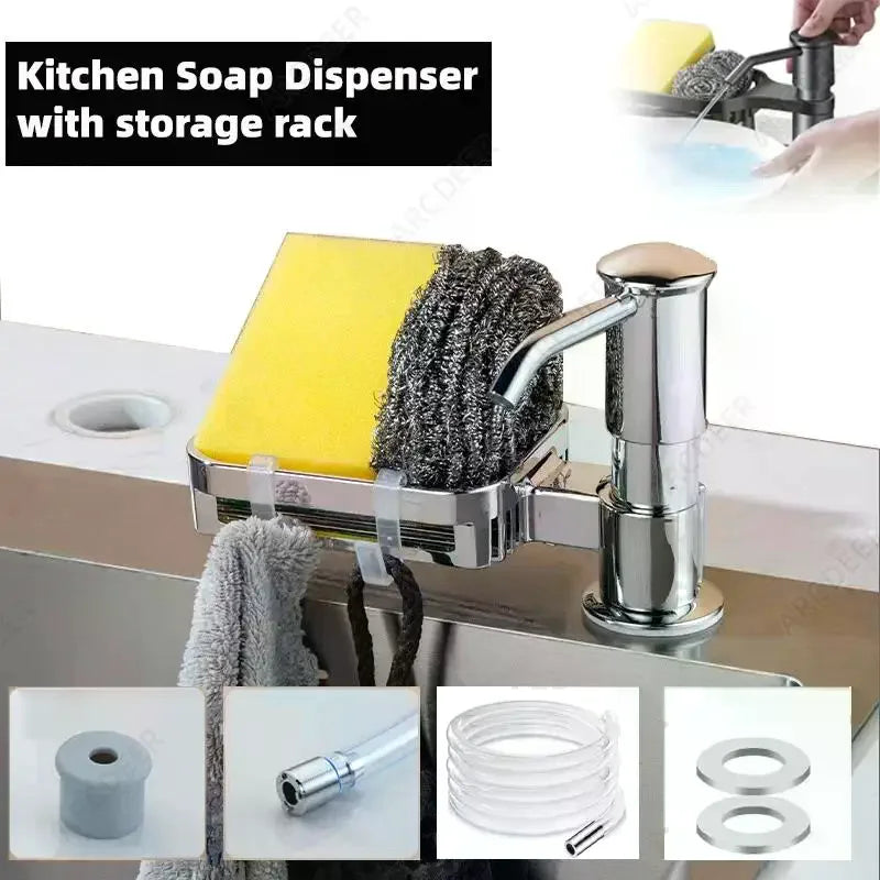 Kitchen Sink Soap Dispenser Detergent With Storage Rack Hand Pressure Liquid Dispenser Extension Tube Kit Kitchen Accessories