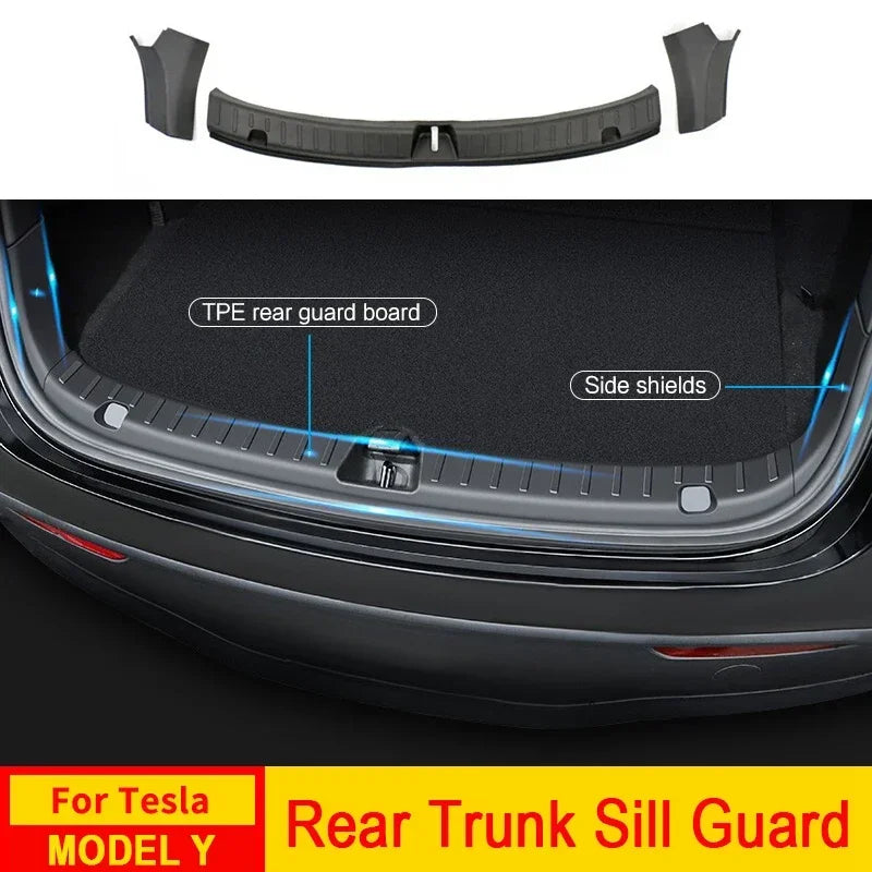 For Tesla Model Y Trunk Sill Protector Premium TPE Rubber Boot Bumper Guards with ABS Sides Bar Fender Cover for Enhanced amagi