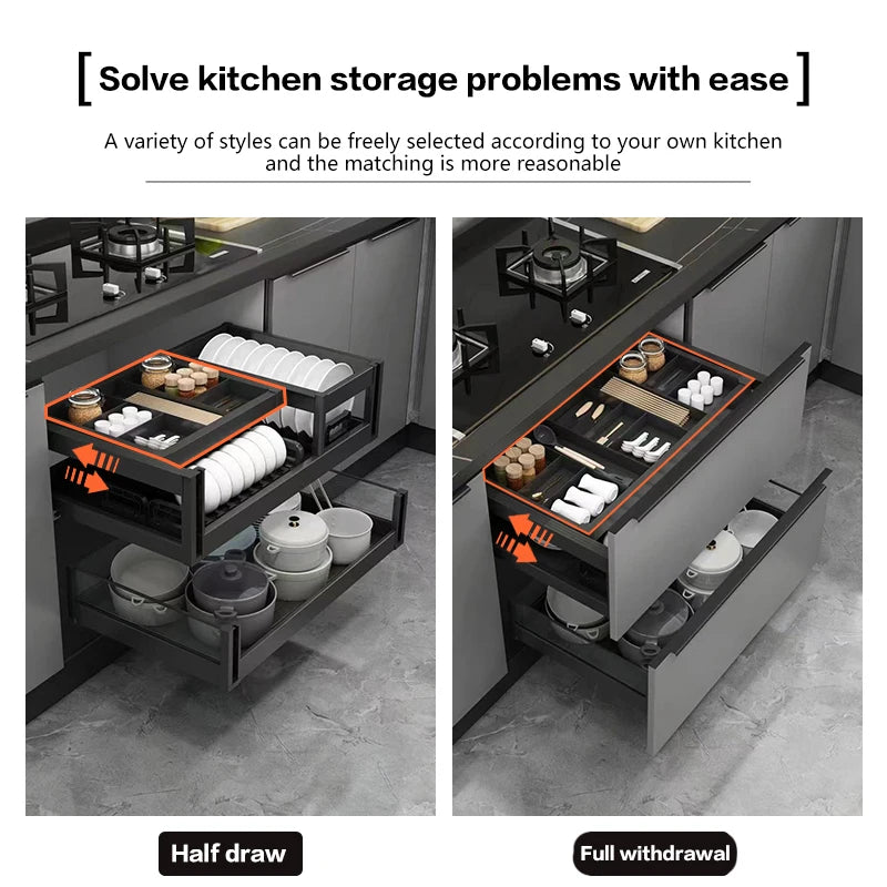 SSOUIM Kitchen Easy Drawer Basket Cabinet Tilt Free Drawer Dish Basket Three-Layer Drawer Spice Pot Storage Rack