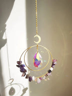 Purple Crystal Moon Sun Catcher Decor Pendant Wall Hanging Window Crystal Suncatcher Home Decoration Mother Day Girl Gift Crafts