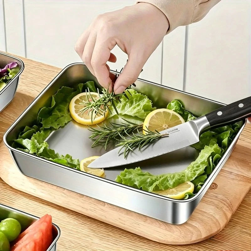 3PCS Stainless Steel Food Containers, Kitchen Accessories with Lids, Leak-Proof, Stackable, Fits Knives, For Kitchen & Camping