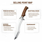 Stainless steel kitchen knife with wooden handle and sheath. Suitable for bone removal and meat/vegetable cutting in the kitchen