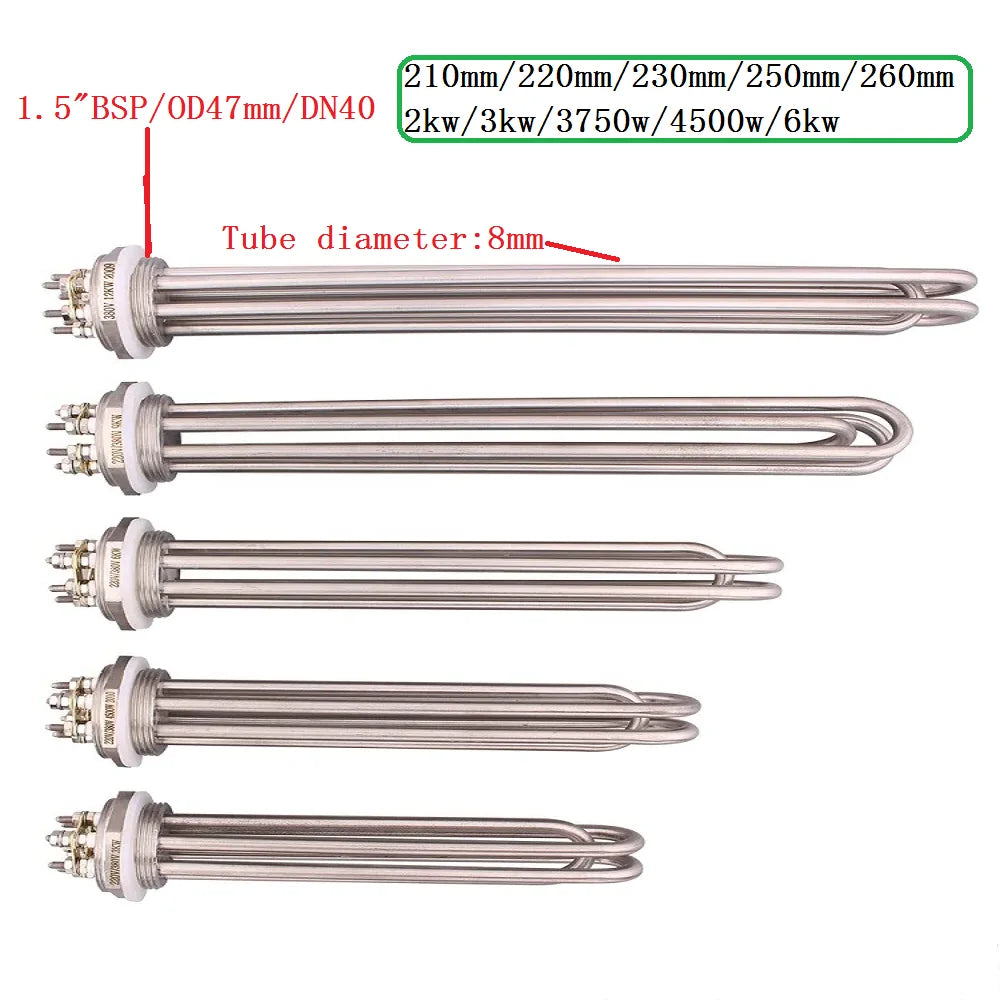 DN40/1.5" Thread SUS304 Immersion Heating Element 220V/380V 3KW/4.5KW/6KW/2KW/3750W Water Tank Boiler Tubular Heater