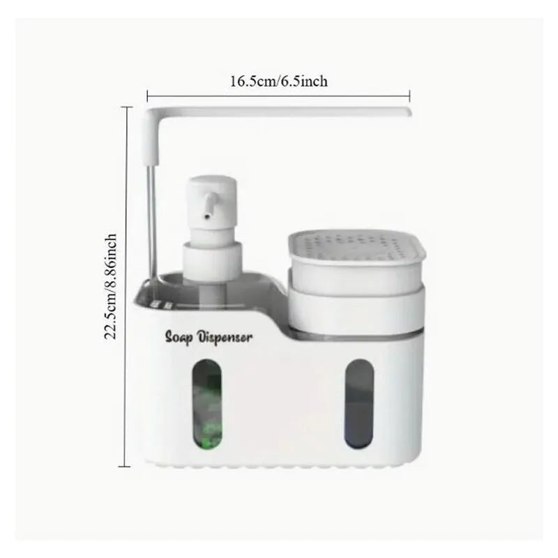 Kitchen Hand and Dish Soap Dispenser Set, Double Soap Dispenser with Sponge Holder and Rag Holder 4 in 1 Kitchen Sink Countertop
