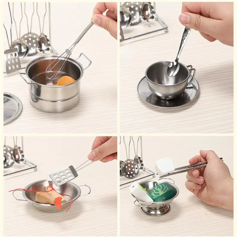 25Pcs Children Stainless Steel Pretend Play Food Kitchen Cookware Set Toy Mini Cooking Game Pot  Shovel Tinplate Kid Kitchen Toy
