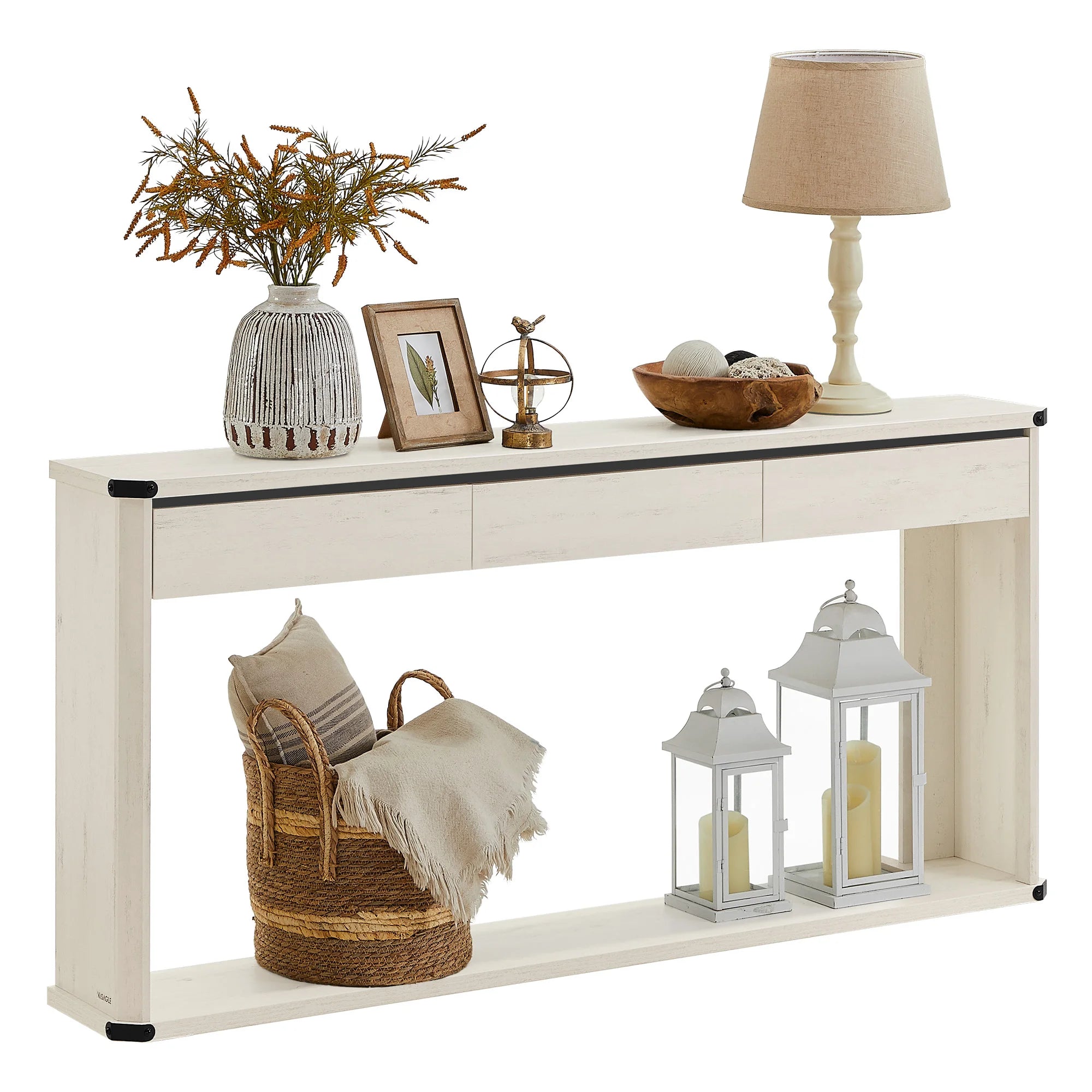 VASAGLE Console Table, 63 Inches Sofa Table, Narrow Entryway Table, Entry Table with 3 Drawers, Bottom Shelf, Metal Corners