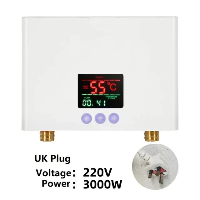 110V 220V Instant Water Heater Bathroom Kitchen Wall Mounted Electric Water Heater with Remote Control LCD Temperature Display
