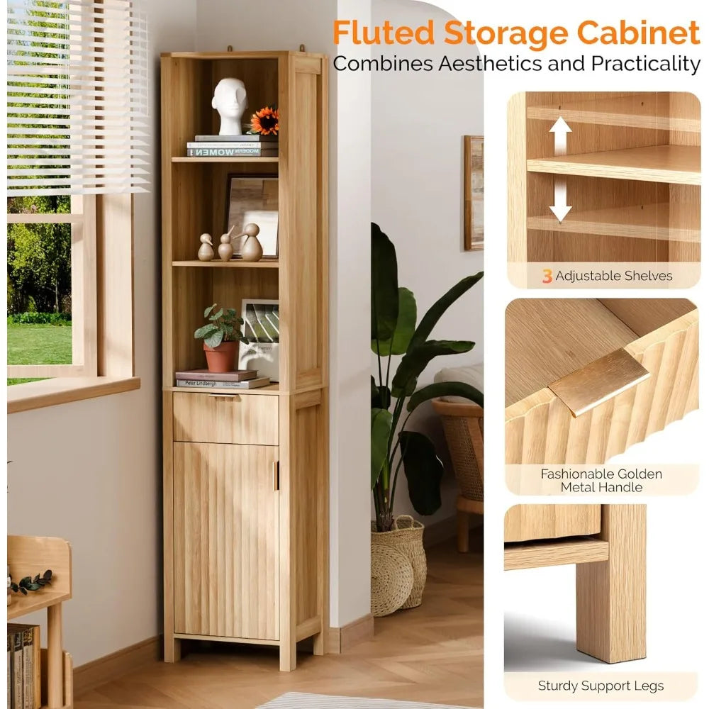 Fluted Bathroom Floor Storage Cabinet with Fluted Door 3 Drawers,Modern 12 Inch Deep Short Bathroom Storage Cabinet Organizer