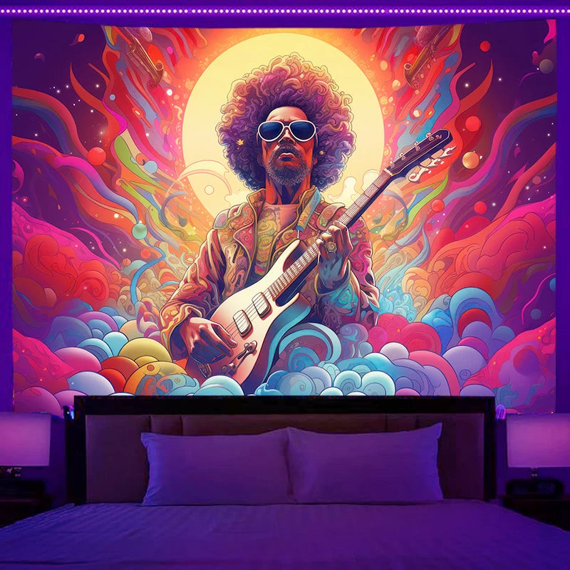 Fluorescent Wall Hanging Astronaut Tapestry Bedroom Room Art Decoration Background Fabric Hippie Party Decoration