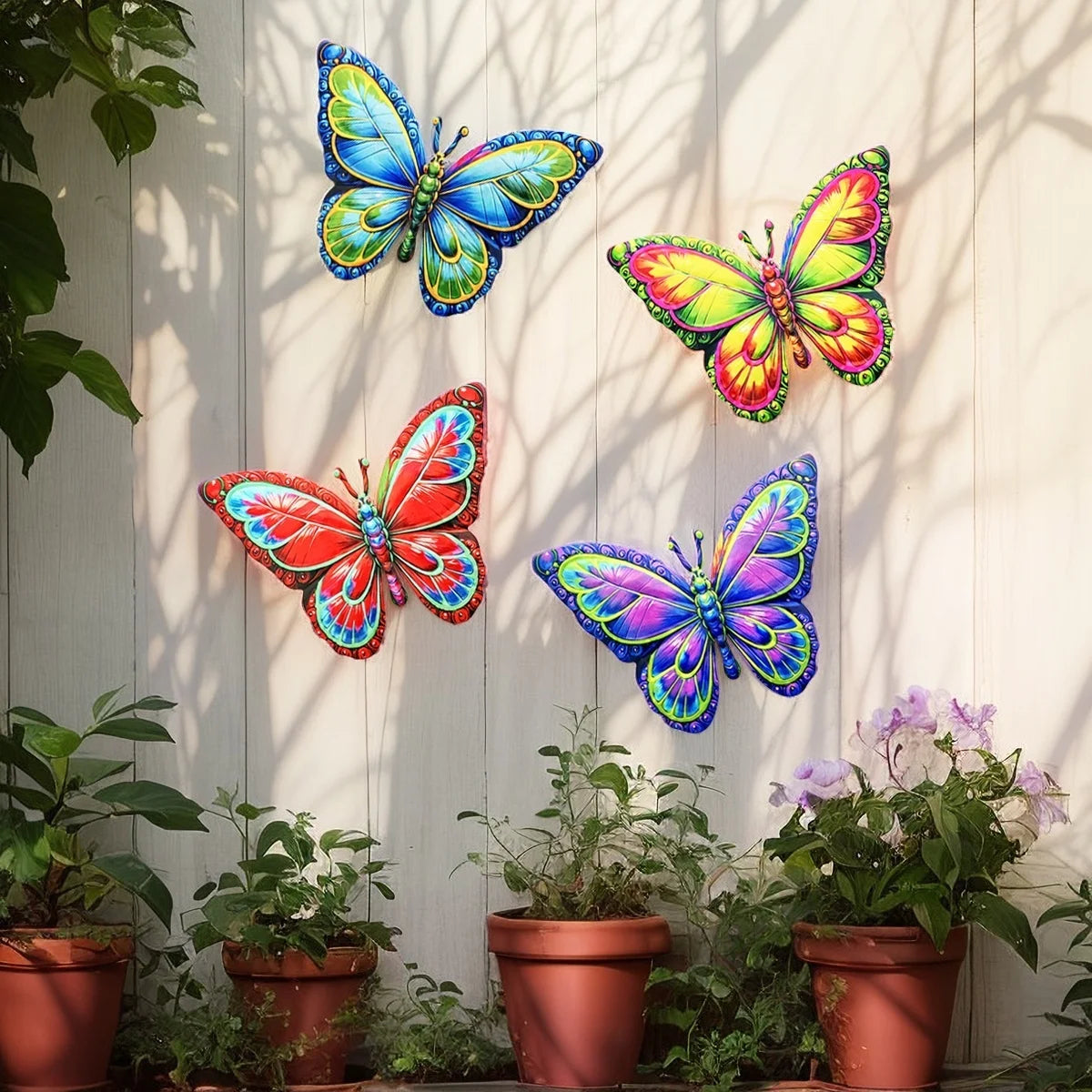 1PC Metal Art Butterfly Wall Decor Colorful Iron Art Butterfly Sculpture Butterfly Hanging Ornament for Outdoor Home Garden Yard