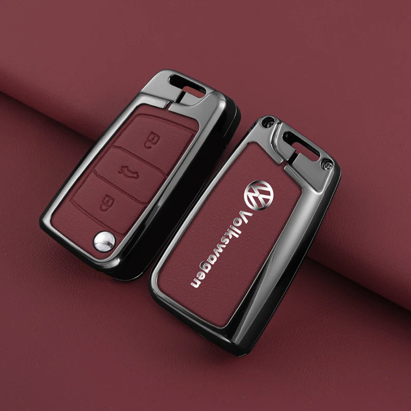 Leather Car Remote Key Case Fob Cover Protector Holder Shell For VW Volkswagen Golf 7 MK7 Tiguan MK2 T-roc T-cross Accessories
