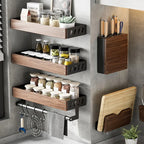 Solid Wood Kitchen Storage Holders Large Capacity Condiment Bottle Specific Organizer Wall-mounted Storage Racks Home Decor