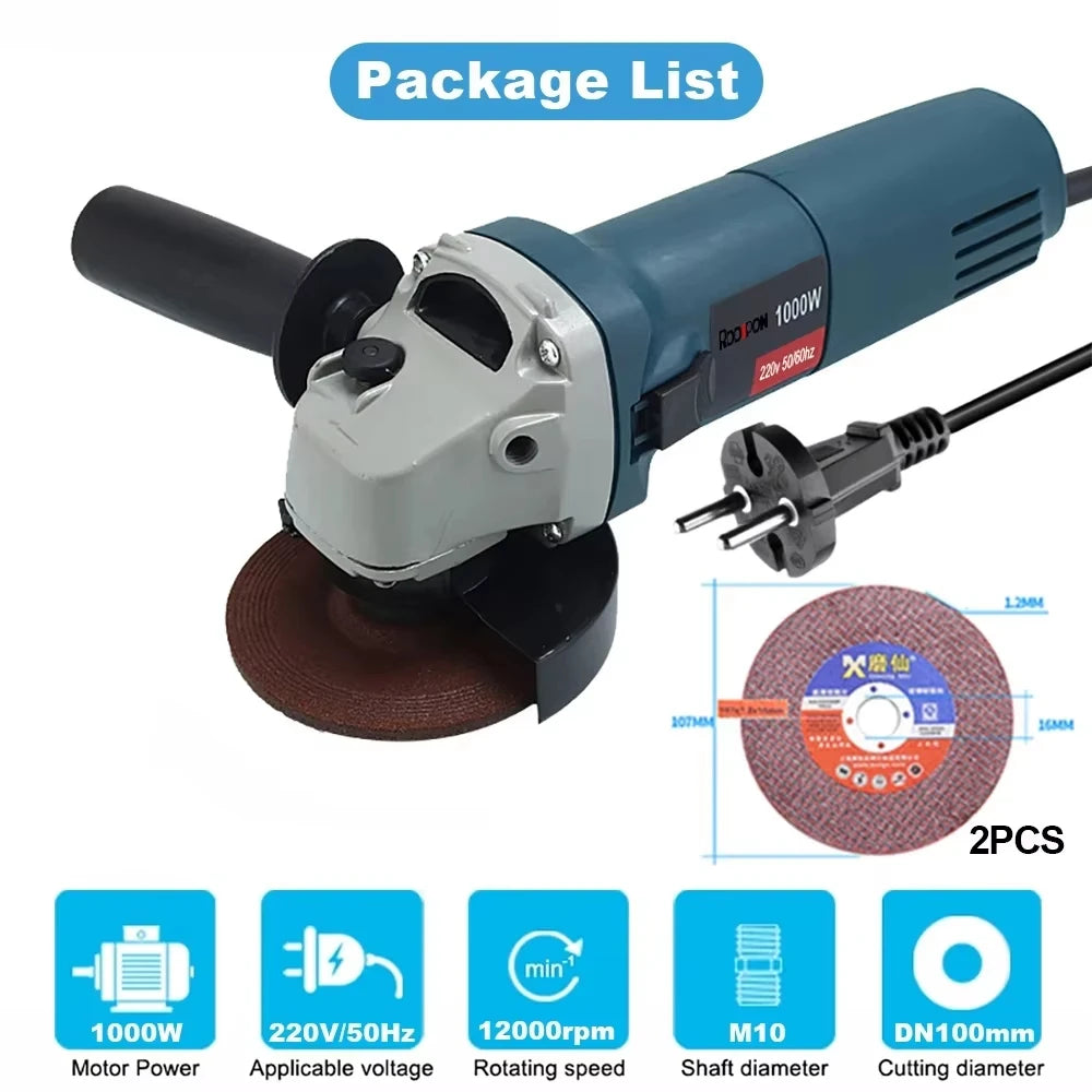 1000W Electric Angle Grinder 100mm 125mm Corded Grinding Machine 6 Speeds Electric Grinding Cutting Polishing Power Tool 220V EU