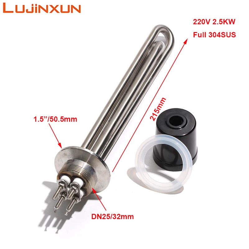 LUJINXUN Tri Clamp Heating Element G2"/1.5" Ten Immersion Water Tubular Electric Heater for Brewing 1.5KW-12KW SUS304 220V 1pc