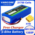 VariCore 36V/48V/60V 25Ah 21700 Lithium Battery Pack 1200w With PCB for 42V 54.6V 67.2V Electric vehicle Batteries + Charger