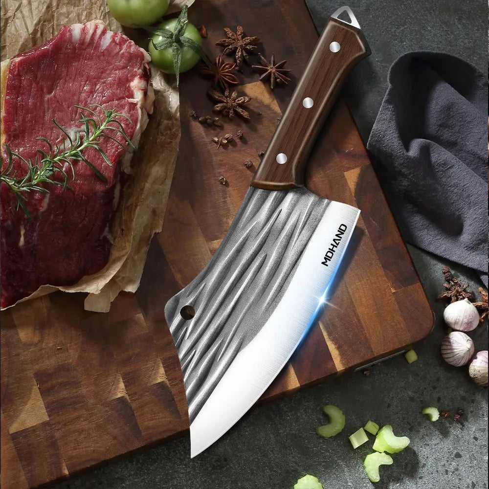 High-carbon Stainless Steel Kitchen Knife Handmade Forged Chef  Knife Bone Chopper Traditional Butcher Cleaver Slicing Knife