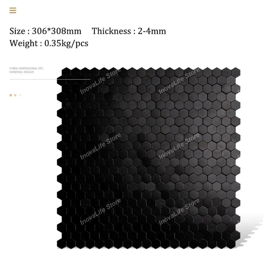 Luxury Metal Stainless Steel Wall Mosaic 3D Bathroom Mosaic Tile Aluminum Hexagon Mosaic Background Wall Sticker Self-adhesive