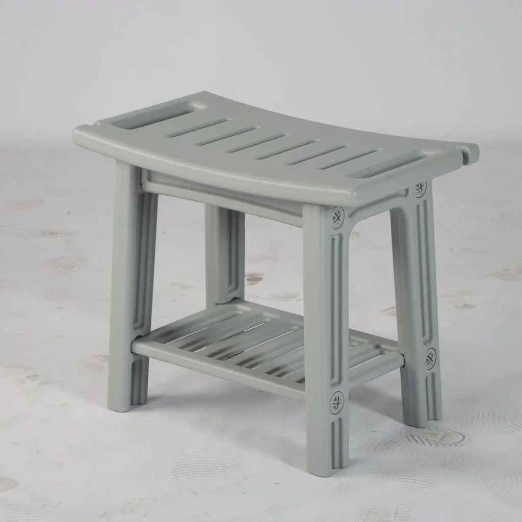 Non-Slip Shower Stool, Mold-Resistant Storage Seat, Double-Decker Bath Bench with Organizer, Mobile Entryway Changing Bench