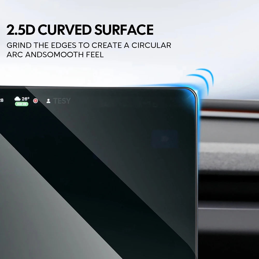 For Tesla New Model Y Juniper 2025 Launch Model 3 Highland 2024 Tempered Glass Screen Protecor Full Covered Soft Black Frame