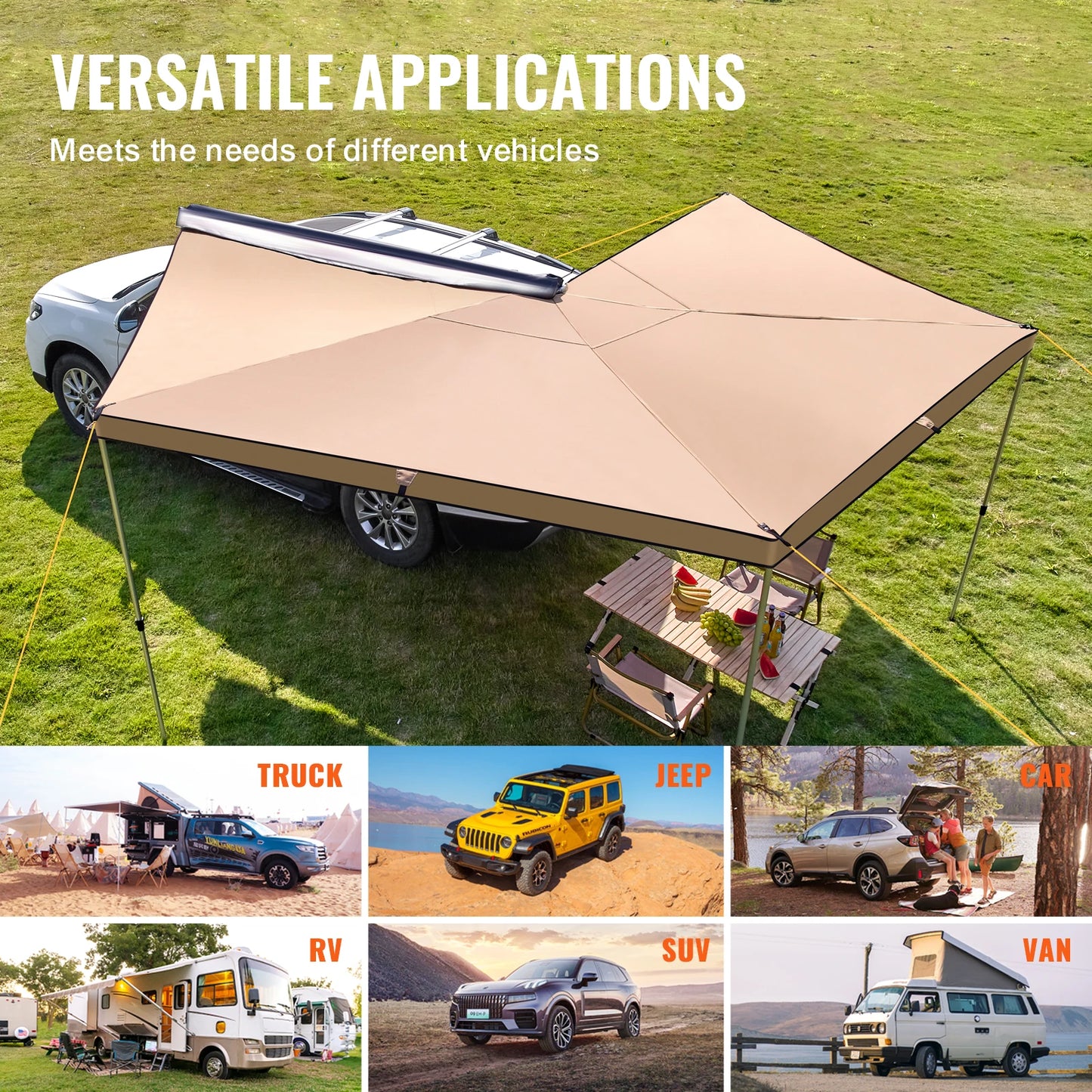 SucceBuy Vehicle Awning  Retractable Car Side Awning Car Awning with Waterproof Storage Bag  Suitable for Truck SUV Van Campers