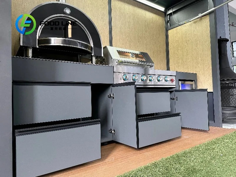 Multi Functional Outdoor Bbq Kitchen With Shed Combined Cooking Area And Storage Room For Backyard Use