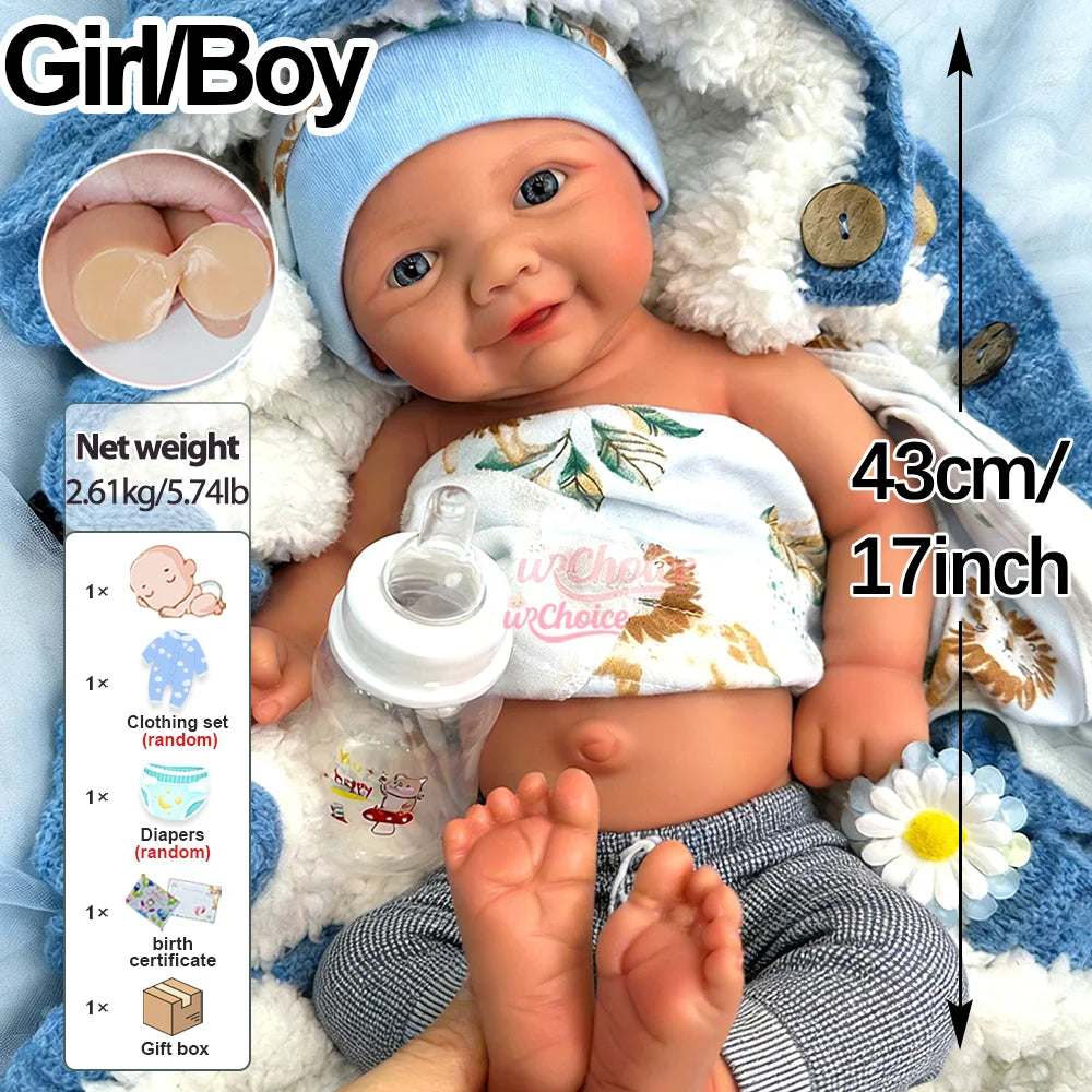 18" Washable Silicone Reborn Baby Girl/Boy Vivienne Open Mouth Realistic Newborn Doll Spain Muñeca For Kids Age 3+ Children Gift
