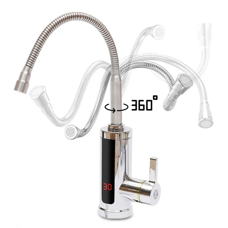 Kitchen Faucets Electric Tap Kitchen Tap Instantaneous Water Heater Heatable 3KW Bathroom Kitchen Rotated 360° LCD