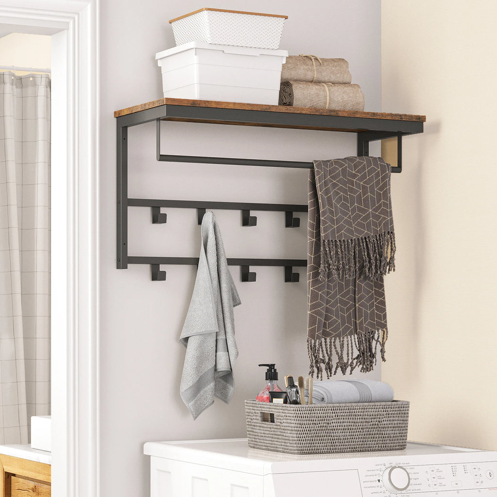 HOOBRO Wall-Mounted Coat Rack With Shelf Wall Hanging Shelves With 10 Hooks And Bars For Hallway Living Room Bedroom Bathroom