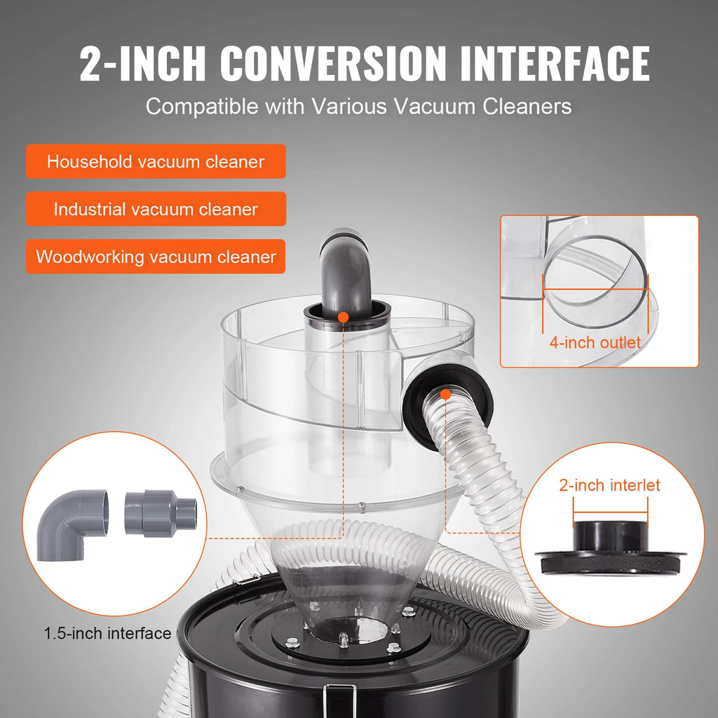 SucceBuy Cyclone Dust Separator with Metal Tank 4" Retrofit Cyclone Separator ABS Dust Deputy With 2" Hole O.D. Connector & Hose