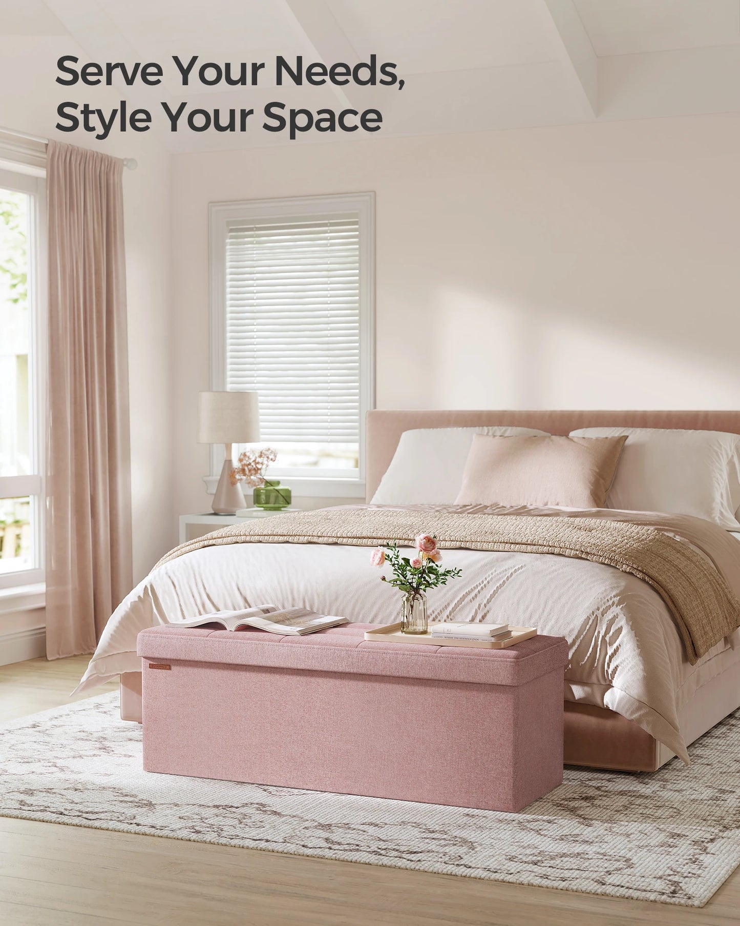 SONGMICS Mazie Collection - 43 Inches Folding Storage Ottoman Bench, Ottoman Foot Rest, End of Bed Bench, Storage Chest
