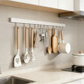 Kitchen Wall Mounted Storage Rack No Punch Organizer Shelf With Movable Hook Spoon Holder Kitchen Utensil Storage Accessories
